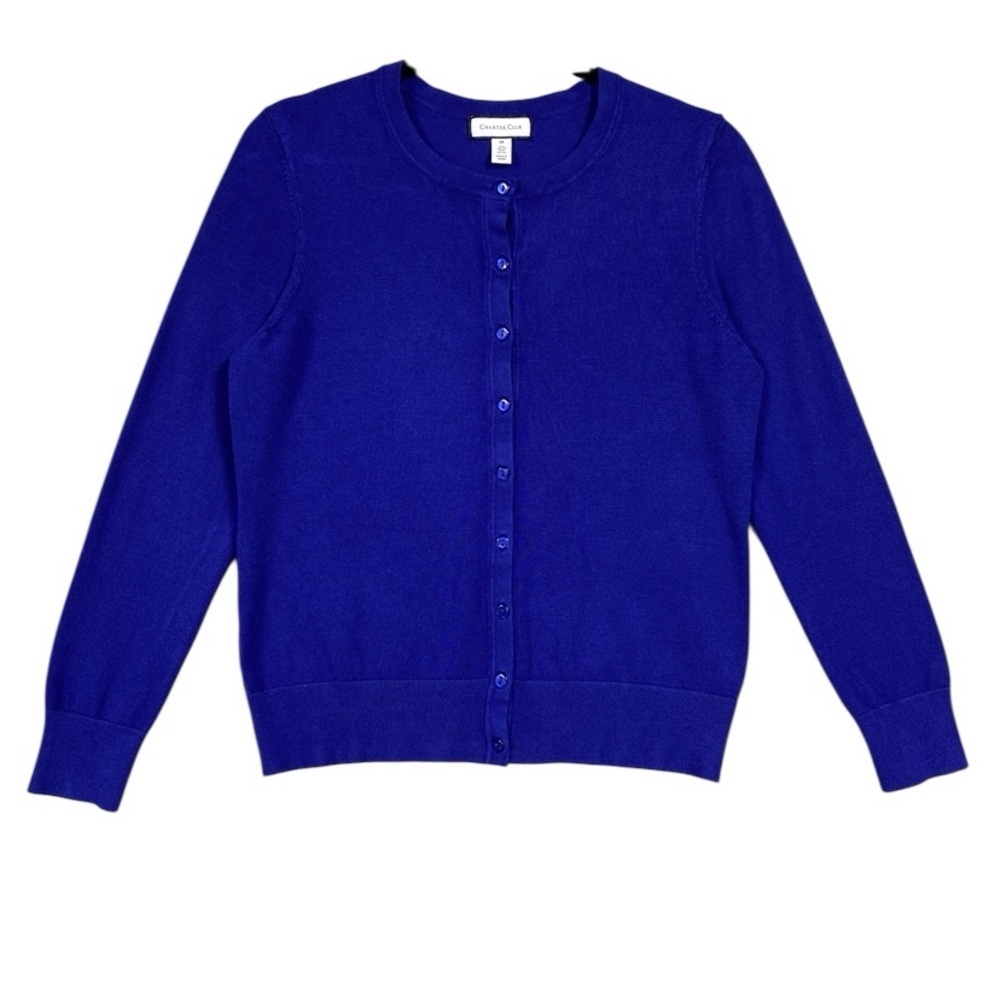 Charter Club Button Front Knit Rayon Blend Cardigan Size M Blue